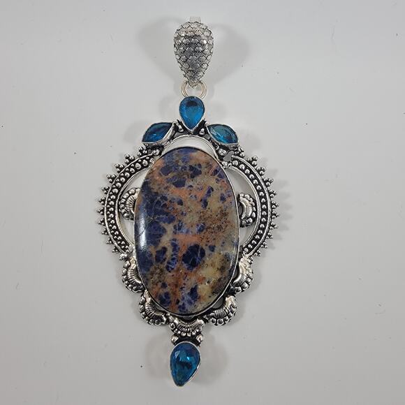 Sodalite Pendant Necklace – With Blue Topaz Accents + 20" Sterling Silver Chain - Picture 10 of 10
